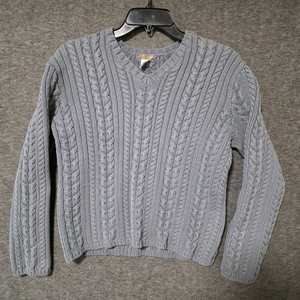 J.‎ Crew Blue Large Cable Knit Chunky Fisherman's Sweater 100% Cotton Outdoors